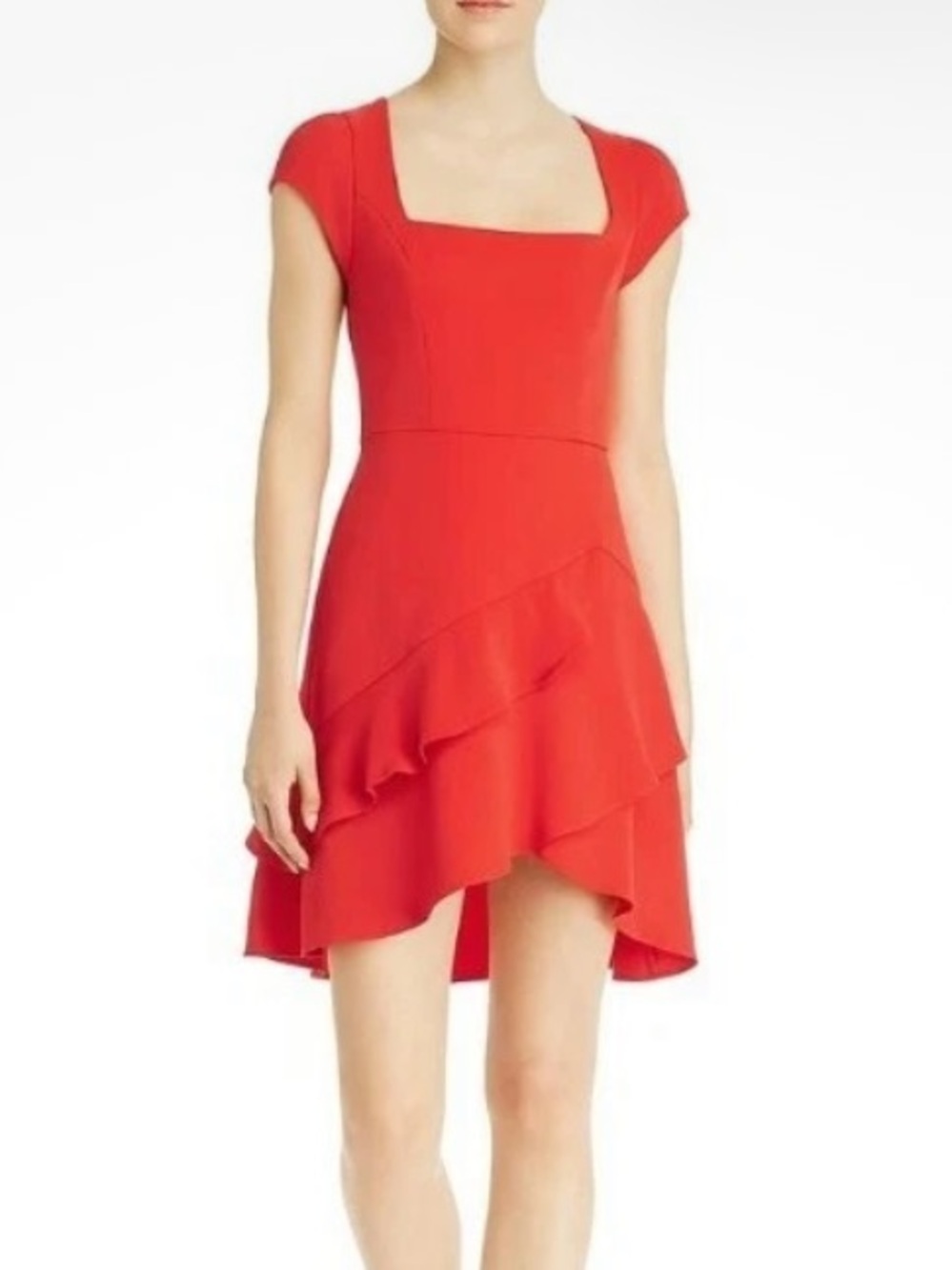 BCBGMaxAzria Bright Red  Ruffle Hem Dress
